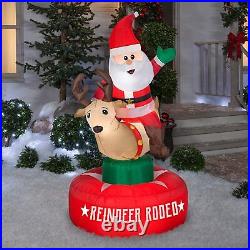 Gemmy 6.5' Animated Airblown Inflatable Santa & Reindeer Rodeo Scene