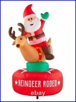 Gemmy 6.5' Animated Airblown Inflatable Santa & Reindeer Rodeo Scene