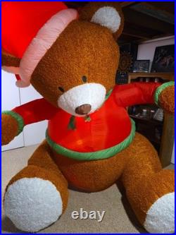 Gemmy 8-1/2' Animated Hugging Christmas Teddy Bear Lit Inflatable Airblown WORKS