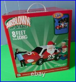 Gemmy 8 Ft Airblown Inflatable Christmas Santa & Elves With # 25 Race Car