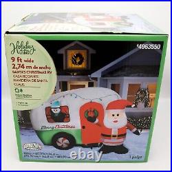 Gemmy 9' Wide Santa's Christmas RV Airblown Inflatable Camper Trailer Penguin