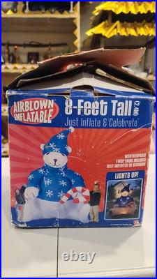 Gemmy Airblown Inflatable 8' Feet Tall Christmas Polar Bear Candy Cane RARE