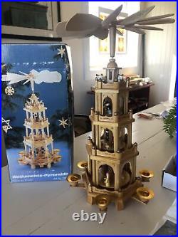 German 3-Tier Christmas Pyramid Nativity Carousel, Handmade Germany Weihnachts