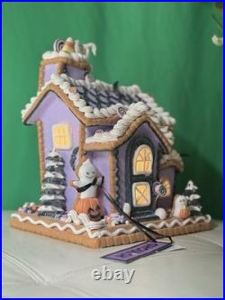 Ghoulish 12 Purple Haunted Gingerbread House LED Light-Up with Ghosts & Pumpkins
