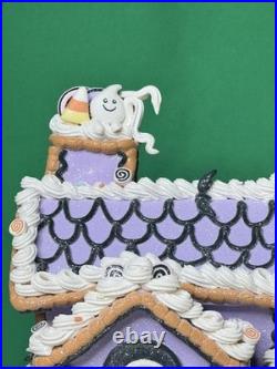 Ghoulish 12 Purple Haunted Gingerbread House LED Light-Up with Ghosts & Pumpkins