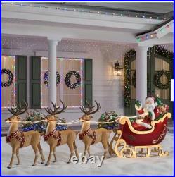 Giant 9-Foot Pre-Lit LED Santa's Sleigh and Reindeer Set