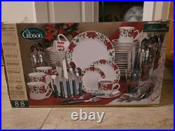 Gibson Poinsettia Christmas Holiday Dinnerware 88 Piece Set & 10 Piece Completer