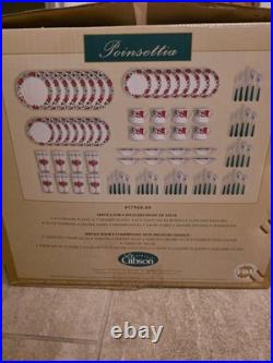 Gibson Poinsettia Christmas Holiday Dinnerware 88 Piece Set & 10 Piece Completer