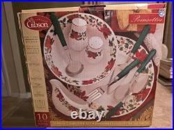 Gibson Poinsettia Christmas Holiday Dinnerware 88 Piece Set & 10 Piece Completer