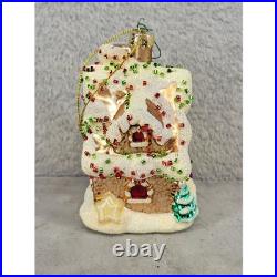 Gingerbread House Christmas Ornament Blown Glass Glitter Gold White 5 Inch