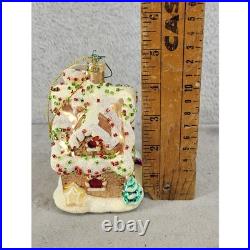 Gingerbread House Christmas Ornament Blown Glass Glitter Gold White 5 Inch