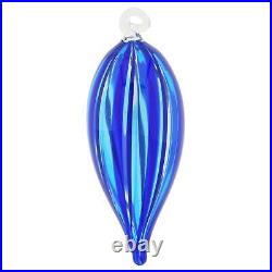 GlassOfVenice Murano Glass Icicle Christmas Ornament Blue Stripes GlassOfVenice Murano Glass Icicle Christmas Ornament Blue Stripes