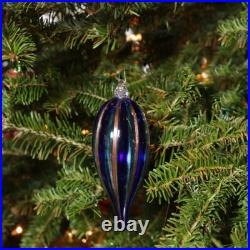 GlassOfVenice Murano Glass Icicle Christmas Ornament Blue Stripes GlassOfVenice Murano Glass Icicle Christmas Ornament Blue Stripes