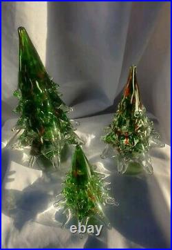 Glass Christmas Trees Set of 3 Solid Glass Graduated 12 10 8 READ