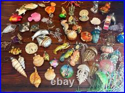 Glass Ocean Sea Life Christmas Ornaments Lot, Hanging Glitter Mermaid