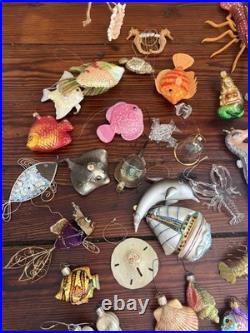 Glass Ocean Sea Life Christmas Ornaments Lot, Hanging Glitter Mermaid