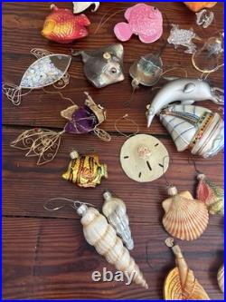 Glass Ocean Sea Life Christmas Ornaments Lot, Hanging Glitter Mermaid