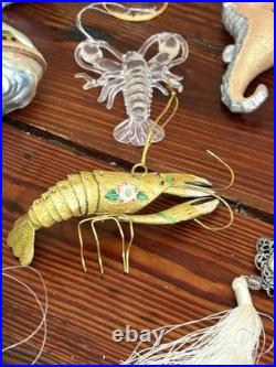 Glass Ocean Sea Life Christmas Ornaments Lot, Hanging Glitter Mermaid