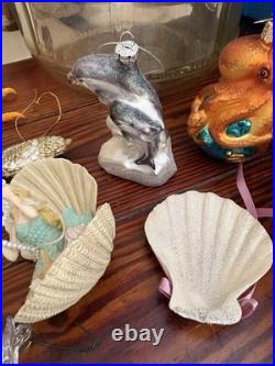 Glass Ocean Sea Life Christmas Ornaments Lot, Hanging Glitter Mermaid