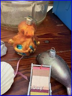 Glass Ocean Sea Life Christmas Ornaments Lot, Hanging Glitter Mermaid