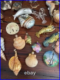 Glass Ocean Sea Life Christmas Ornaments Lot, Hanging Glitter Mermaid
