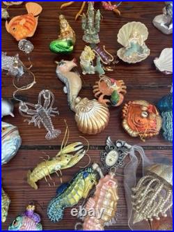 Glass Ocean Sea Life Christmas Ornaments Lot, Hanging Glitter Mermaid