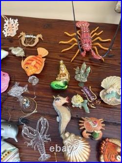 Glass Ocean Sea Life Christmas Ornaments Lot, Hanging Glitter Mermaid