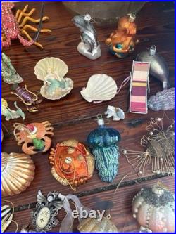 Glass Ocean Sea Life Christmas Ornaments Lot, Hanging Glitter Mermaid