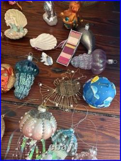 Glass Ocean Sea Life Christmas Ornaments Lot, Hanging Glitter Mermaid
