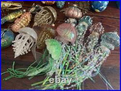 Glass Ocean Sea Life Christmas Ornaments Lot, Hanging Glitter Mermaid