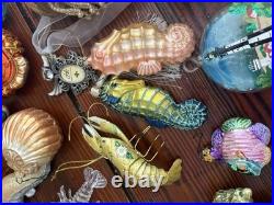 Glass Ocean Sea Life Christmas Ornaments Lot, Hanging Glitter Mermaid