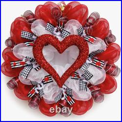Glittering Red Valentine Heart Deco Mesh Wreath