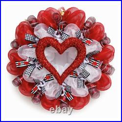 Glittering Red Valentine Heart Deco Mesh Wreath