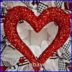 Glittering Red Valentine Heart Deco Mesh Wreath