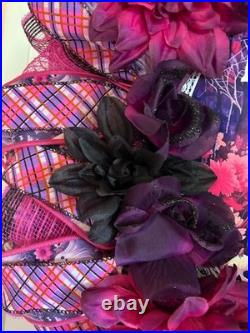 Glittery Halloween Hey Bootiful Ghost Lighted Wreath, Whimsical Purple & Pink M