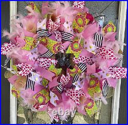 Glitz & Glam Pink Paradise Deco Mesh Front Door Wreath Summer Home Decoration
