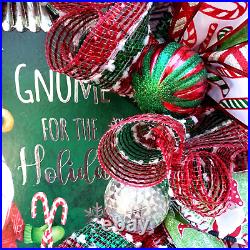 Gnome Christmas Wreath Candy Cane Wreath Red Green Wreath Holiday Wreath XL