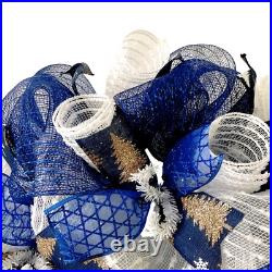 Golden Menorah Hanukkah Wreath Handmade Deco Mesh Available in 24 inch diameter