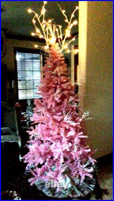 Gorgeous Pink Christmas Tree 8.5 Tall Vintage Old Stand Xlnt Lighted Topper