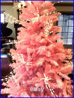 Gorgeous Pink Christmas Tree 8.5 Tall Vintage Old Stand Xlnt Lighted Topper