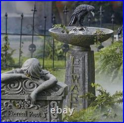 Grandin Road Beware Bird Bath Halloween Décor 34 Tall Vintage Stone-Look Resin