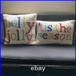 Grandin Road Christmas Pillow Set Holly Jolly Tis The Season Joy Pink