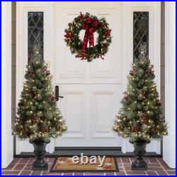 Green Artificial Christmas Tree with Clear/White Lights (Set of 2)