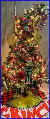 Grinch Christmas Tree Decorations Lot Of 120 Items with Topper, Tree Skirt. EUC