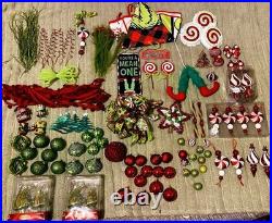 Grinch Christmas Tree Decorations Lot Of 120 Items with Topper, Tree Skirt. EUC