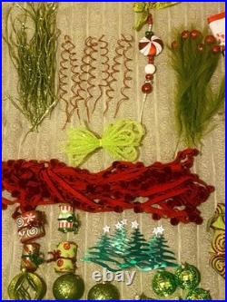 Grinch Christmas Tree Decorations Lot Of 120 Items with Topper, Tree Skirt. EUC