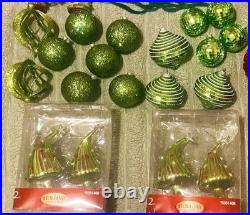 Grinch Christmas Tree Decorations Lot Of 120 Items with Topper, Tree Skirt. EUC