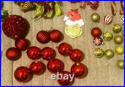 Grinch Christmas Tree Decorations Lot Of 120 Items with Topper, Tree Skirt. EUC