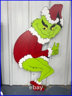 Grinch Stealing Hand Painted Wood Yard Art Christmas Outdoor or Indoor