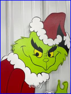 Grinch Stealing Hand Painted Wood Yard Art Christmas Outdoor or Indoor